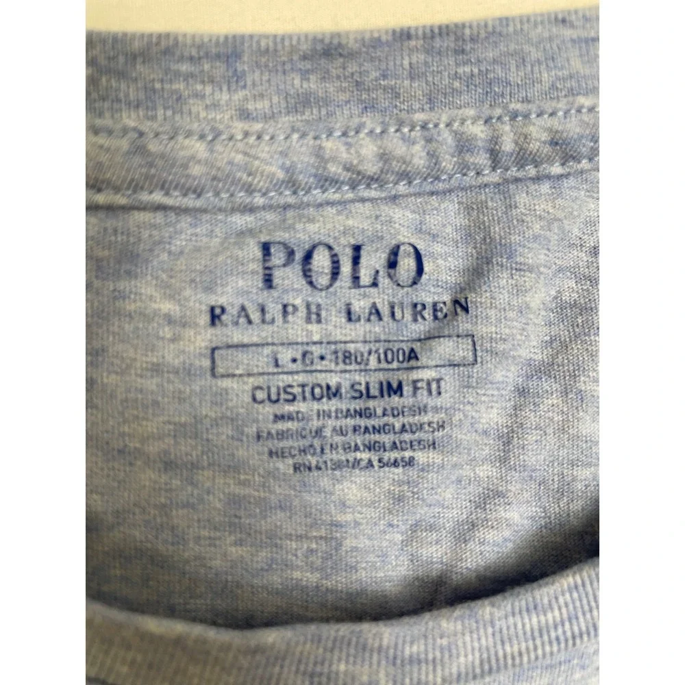Polo Ralph Lauren Mens Custom Slim Fit T-shirt Light Blue Heather‎ L Pony Logo